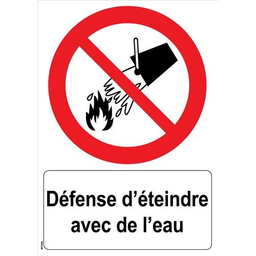 Panneau "Défense d’éteindre avec de l’eau" - PVC A4
