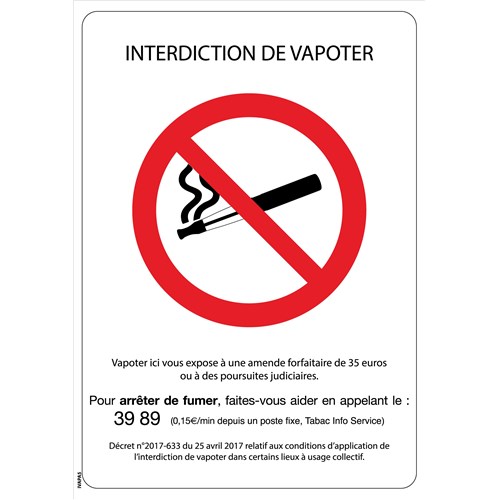 Panneau "Interdiction de vapoter" - PVC A4