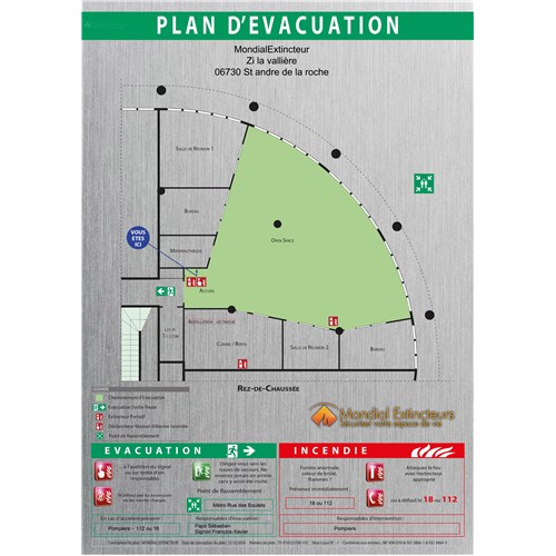 Plan d'évacuation sur Dibond Alu-Brossé Doré - Format A3