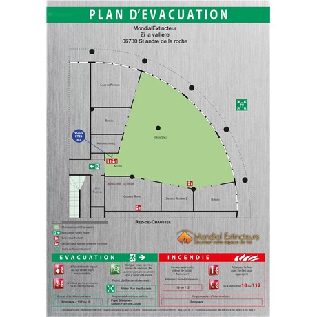 Plan d'évacuation sur Dibond Alu-Brosse - Format A1