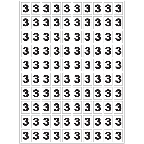 Planche de chiffres "3" adhésifs pour numéroter vos extincteurs