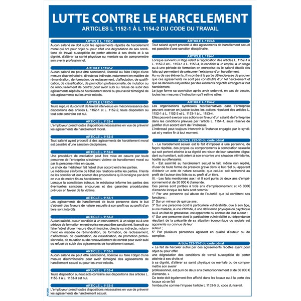 panneau obligatoire lutte contre le harcèlement au travail