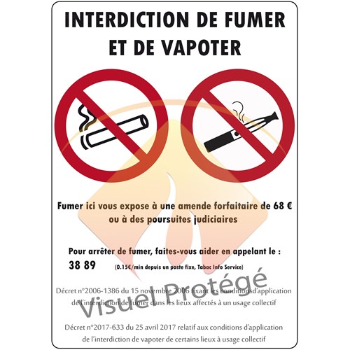 Sticker "interdiction de vapoter et de fumer" Format A4