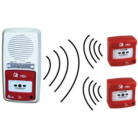 Pack alarme radio type 4 avec 2 déclencheurs manuels radio avec répéteur