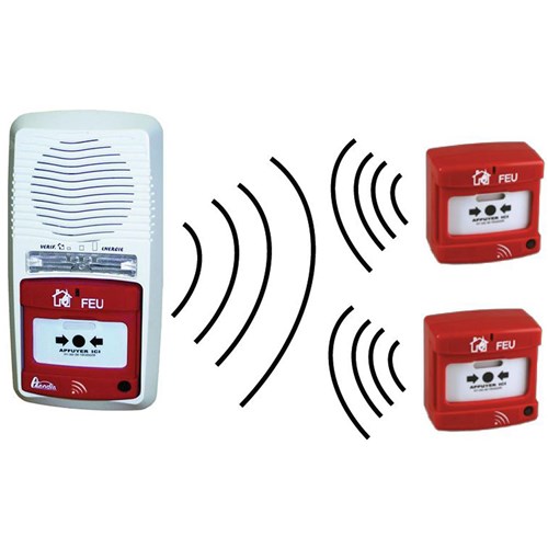 Pack alarme radio type 4 avec 2 déclencheurs manuels radio avec répéteur