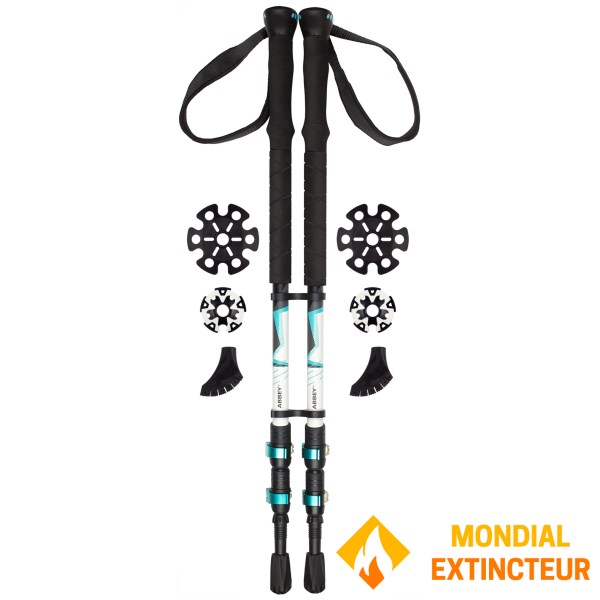 Abbey Camp - Bâtons de rando X2 Aluminium Réglable Blanc/Bleu
