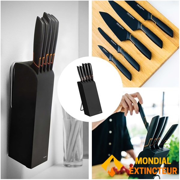 Fiskars - Bloc 5 couteaux  Edge noir