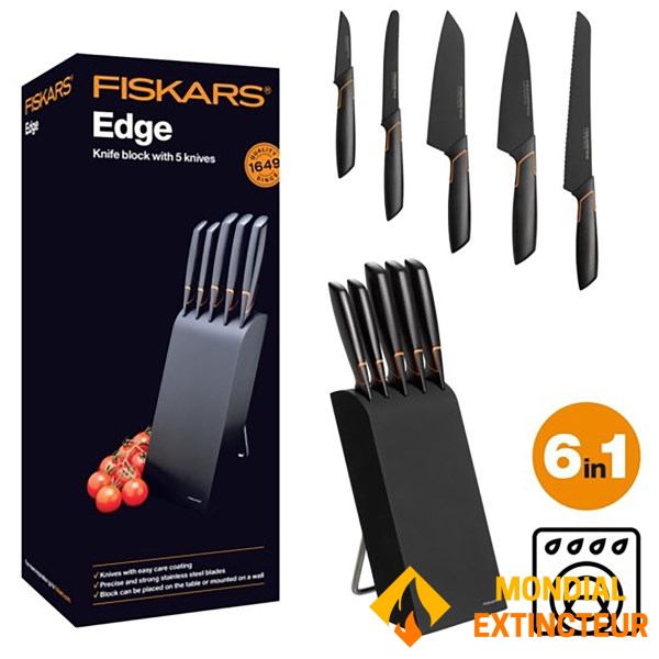 Fiskars - Bloc 5 couteaux  Edge noir