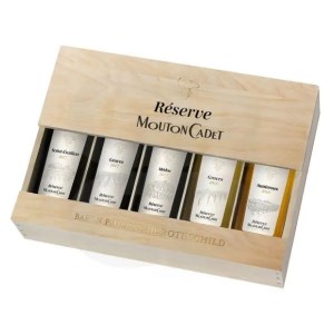 RFD - Caisse bois vin rouge  Réserve Mouton Cadet 5 bles panachées