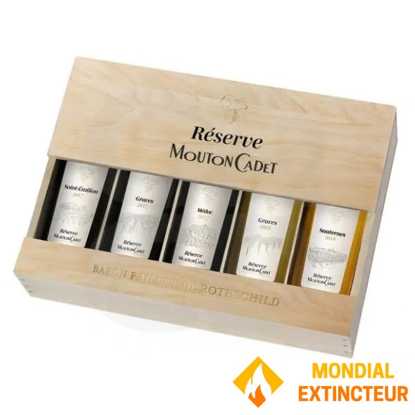 RFD - Caisse bois vin rouge  Réserve Mouton Cadet 5 bles panachées