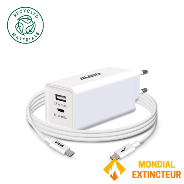 Akashi - Chargeur secteur USB Eco 65W + Câble USB-C