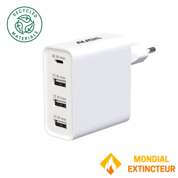 Akashi - Chargeur secteur USB Eco - 4 ports USB