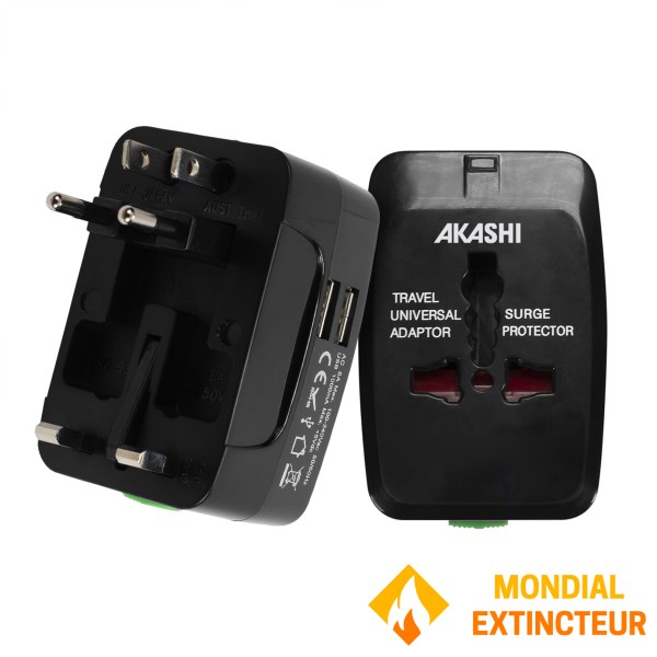 Akashi - Chargeur secteur USB Voyage - 2 sorties USB - Noir