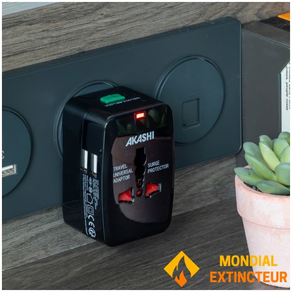 Akashi - Chargeur secteur USB Voyage - 2 sorties USB - Noir