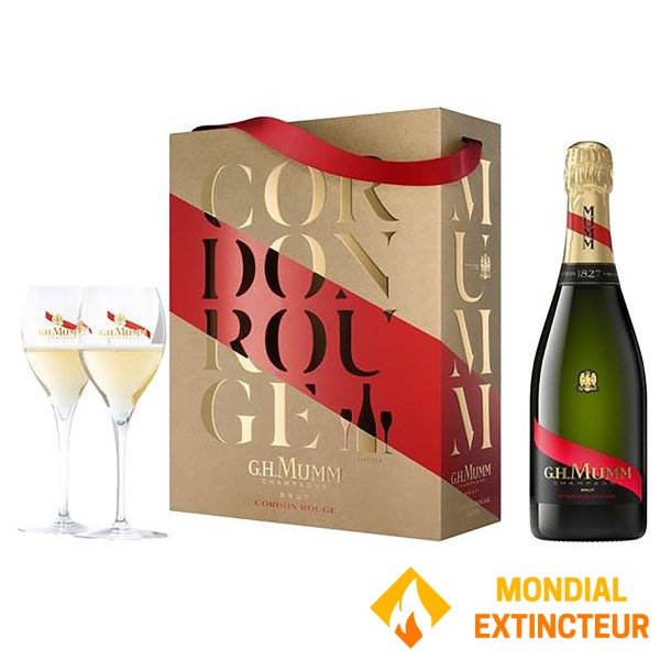 Mumm - Coffret Champagne  Cordon Rouge - 1bout + 2 flûtes