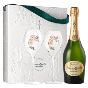 Perrier Jouet - Coffret Champagne Grand brut - 1 bout + 2 flûtes