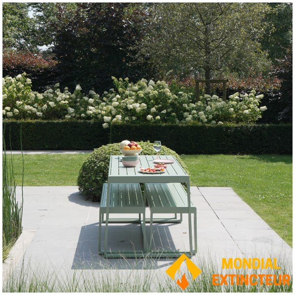 Wilsa - Ensemble de jardin RIO table  + 2 bancs vert d'eau
