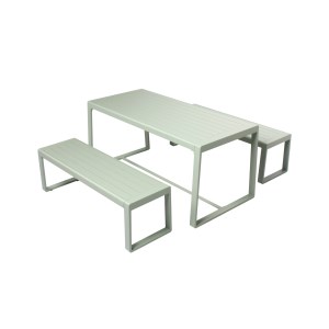 Wilsa - Ensemble de jardin RIO table  + 2 bancs vert d'eau