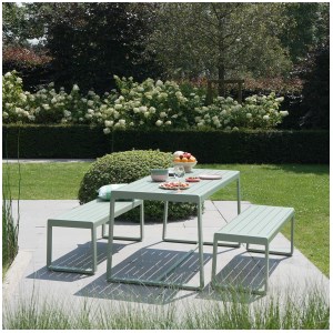 Wilsa - Ensemble de jardin RIO table  + 2 bancs vert d'eau