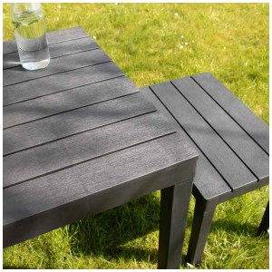 Wilsa - Ensemble de jardin table + 4 bancs Samoa anthracite