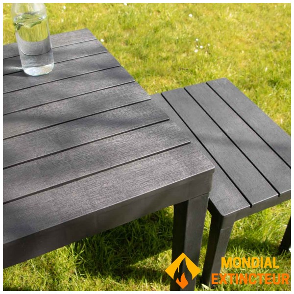 Wilsa - Ensemble de jardin table + 4 bancs Samoa anthracite
