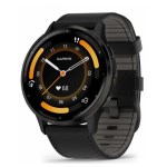 Garmin - Montre connectée Venu 3, Gray avec bracelet cuir noir