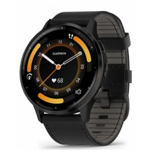Garmin - Montre connectée Venu 3, Gray avec bracelet cuir noir