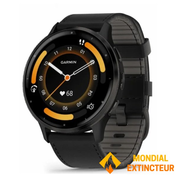Garmin - Montre connectée Venu 3, Gray avec bracelet cuir noir