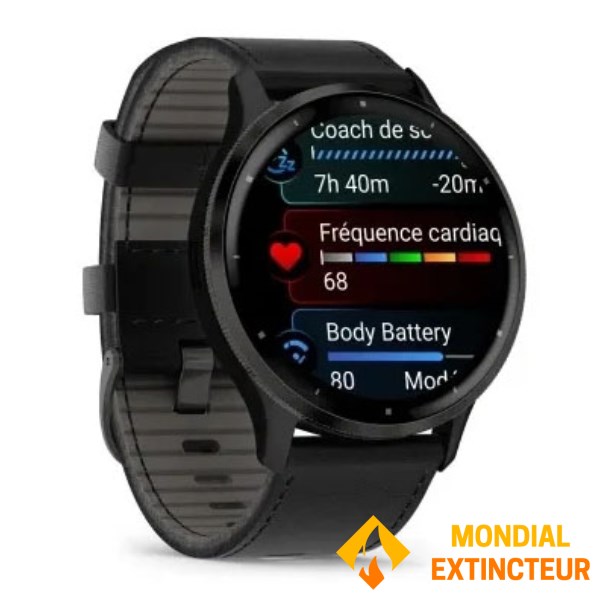 Garmin - Montre connectée Venu 3, Gray avec bracelet cuir noir