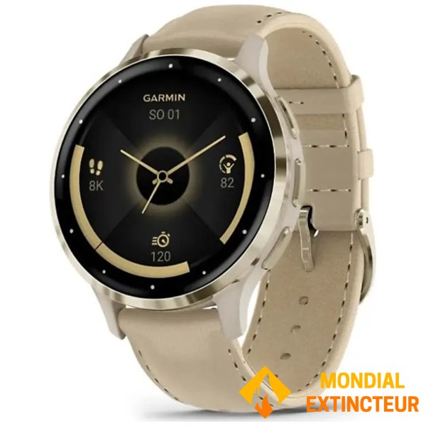Garmin - Montre connectée Venu 3S, Soft Gold bracelet cuir