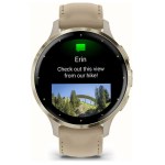 Garmin - Montre connectée Venu 3S, Soft Gold avec bracelet cuir lin
