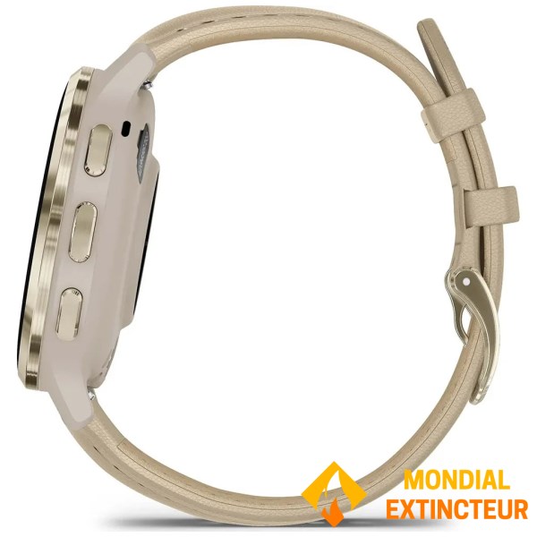 Garmin - Montre connectée Venu 3S, Soft Gold avec bracelet cuir lin