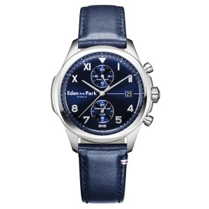 Eden Park - Montre homme Club en Cuir Bleu 40mm