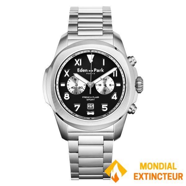 Eden Park - Montre homme Sport en Acier Argenté 43mm noir
