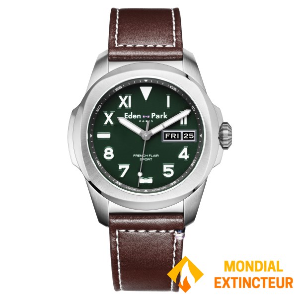 Eden Park - Montre homme Sport cuir marron 43 mm