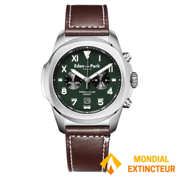 Eden Park - Montre homme Sport en Cuir Marron 43 mm