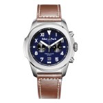 Eden Park - Montre homme Sport en Cuir Marron 43 mm bleu