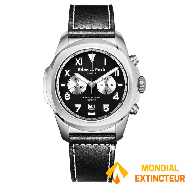 Eden Park - Montre homme Sport en Cuir noir 43 mm