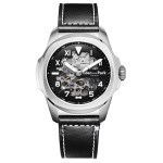 Eden Park - Montre homme Sport Skeleton cuir noir 43mm
