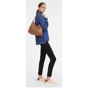 Longchamp - Sac porté épaule Le Foulonné M caramel