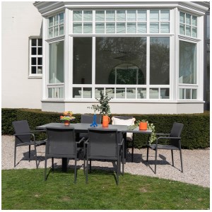 Wilsa - Salon de jardin Modulo alu gris  table + 6 fauteuils