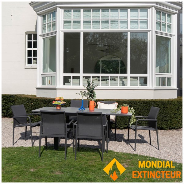 Wilsa - Salon de jardin Modulo alu gris  table + 6 fauteuils