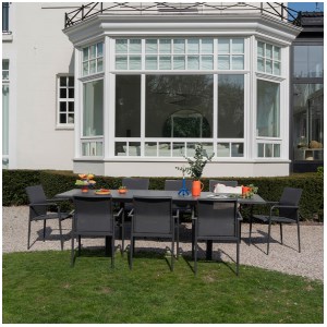 Wilsa - Salon de jardin Modulo alu gris table + 8 fauteuils