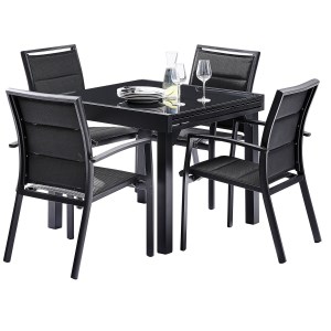 Wilsa - Salon de jardin Modulo Full Verre Noir T4/8+F4