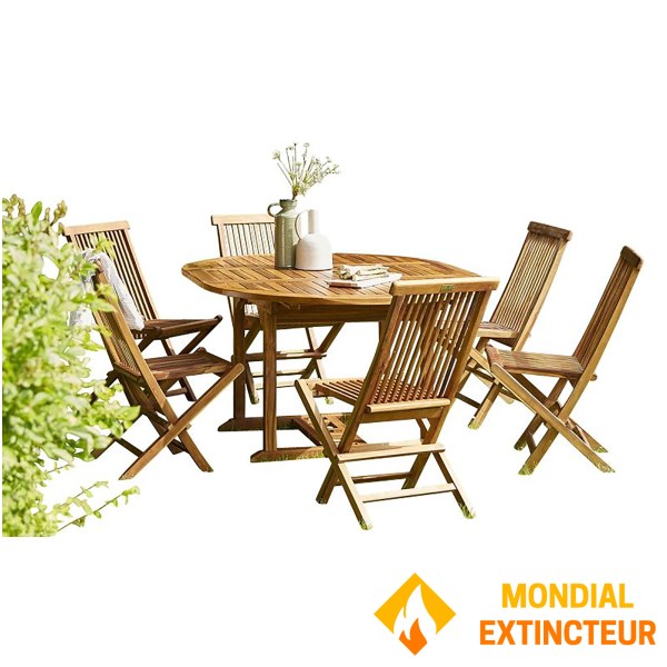 Wilsa - Salon de jardin Sofia ovale Teck huilé T4/8+ 6 chaises