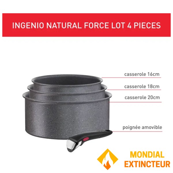 Tefal - Set de 3 casseroles + poignées Ingenio Natural Force