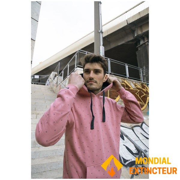 Rugby Division - Sweat capuche homme MultiSign Rose/Anthracite L