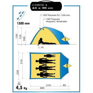 Wilsa - Tente de camping Corte 3 - Gris/rouge