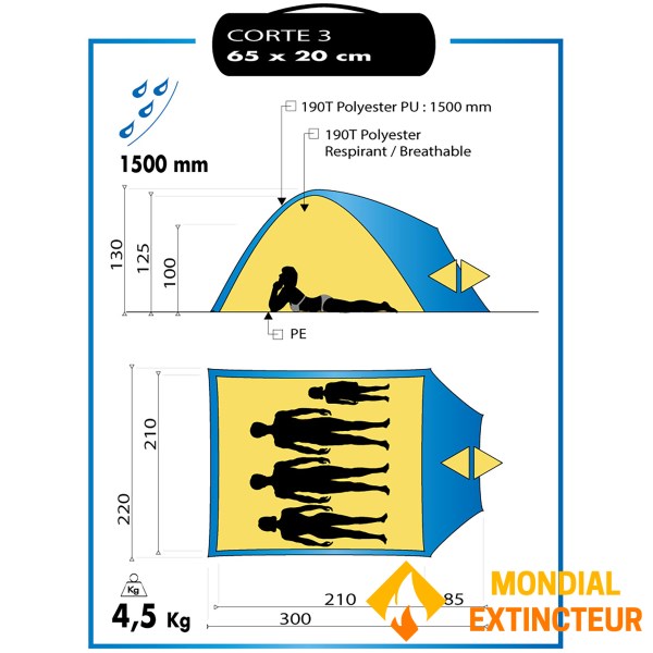 Wilsa - Tente de camping Corte 3 - Gris/rouge