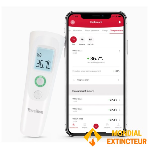 Terraillon - Thermomètre sans contact connecté Thermo Smart